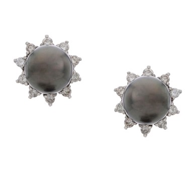 Tahitian Pearl & Diamond Button Earrings