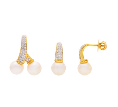 Pearl & Diamond Moon Glow Drop Earrings & Pendant