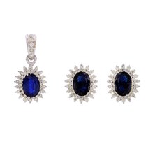 Blue Sapphire & Diamond Sunlit Earrings & Pendant