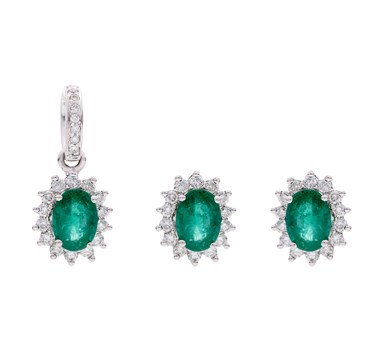 Emerald & Diamonds Sunlit Stud Earrings & Pendant