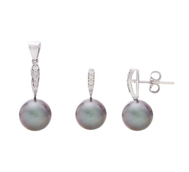 Tahitian Pearl Line Drop Earrings & Pendant