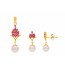 Pearl & Ruby Dew Drop Earrings & Pendant Set