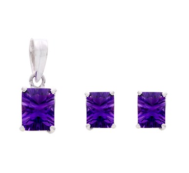 Bold Amethyst Stud Earrings & Pendant