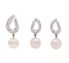 Pearl & Diamond Hanging Moon Faces Earrings & Pendant