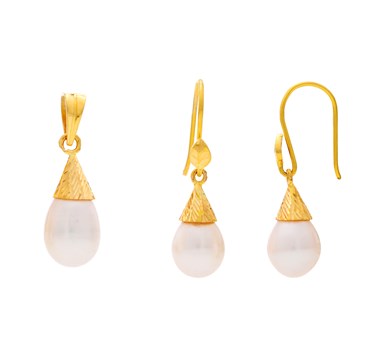 Pearl Umbrella Drop Earrings & Pendant