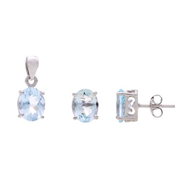 Simple Aquamarine Stud Earrings & Pendant