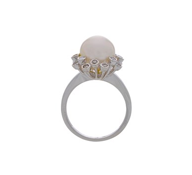 Pearl & Diamond Twisted Flower Ring