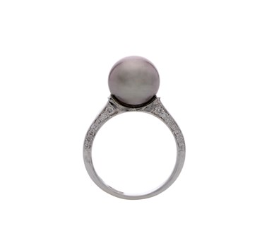 Tahitian Button Pearl & Diamonds Finger Ring