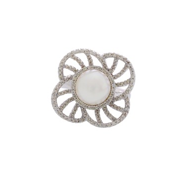 Buy Diamonds Studded Pearl Petal Flower Ring Online