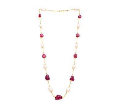 Ruby & Pearl-Studded Vintage Pebble Necklace