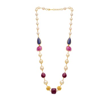 Ruby, Sapphire & Pearl Beaded Necklace