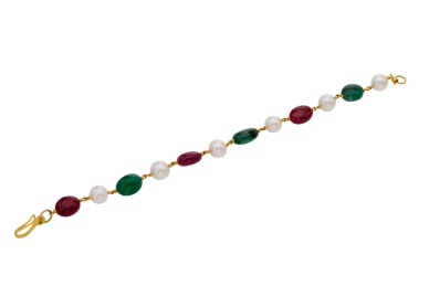 Pearl, Ruby & Emerald Pebble Bracelet