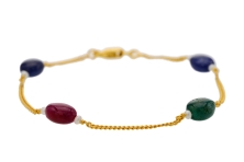 Ruby, Emerald & Saphhire Pebble Bracelet