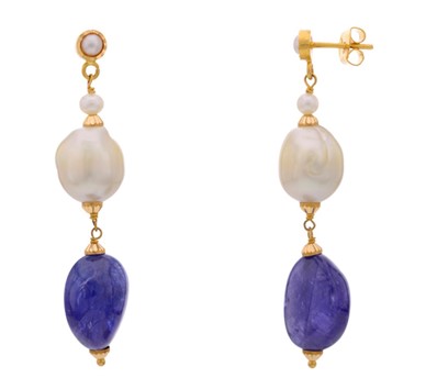 Pearl & Tanzanite Stone Hanging Earrings