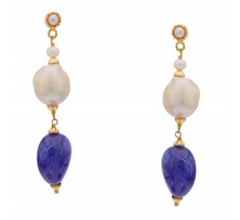 Pearl & Tanzanite Stone Hanging Earrings