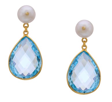 Pearl & Blue Topaz Drop Earrings