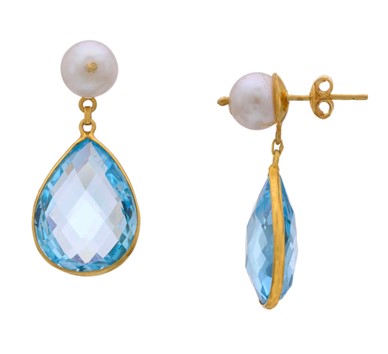 Pearl & Blue Topaz Drop Earrings