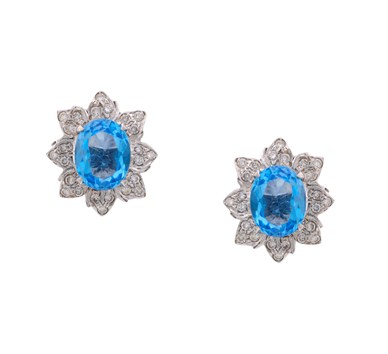 Blue Topaz & Diamonds Studs Earrings