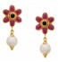 Pearl & Ruby Flower Shaped Hanging Pearl Earrings