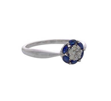 Blue Sapphire & Diamonds Floral Finger Ring