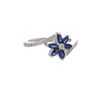 Blue Sapphire & Diamonds Floral Finger Ring