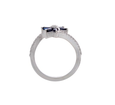 Blue Sapphire & Diamonds Floral Finger Ring