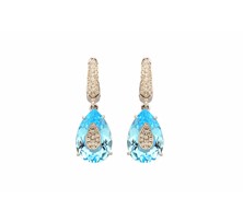 Pear Shapes Blue Topaz and Diamond Earrings