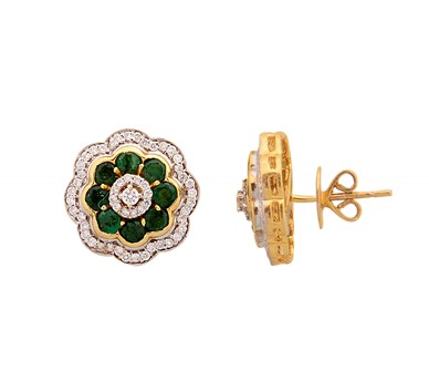 Flower shaped Diamond & emerald stud earrings