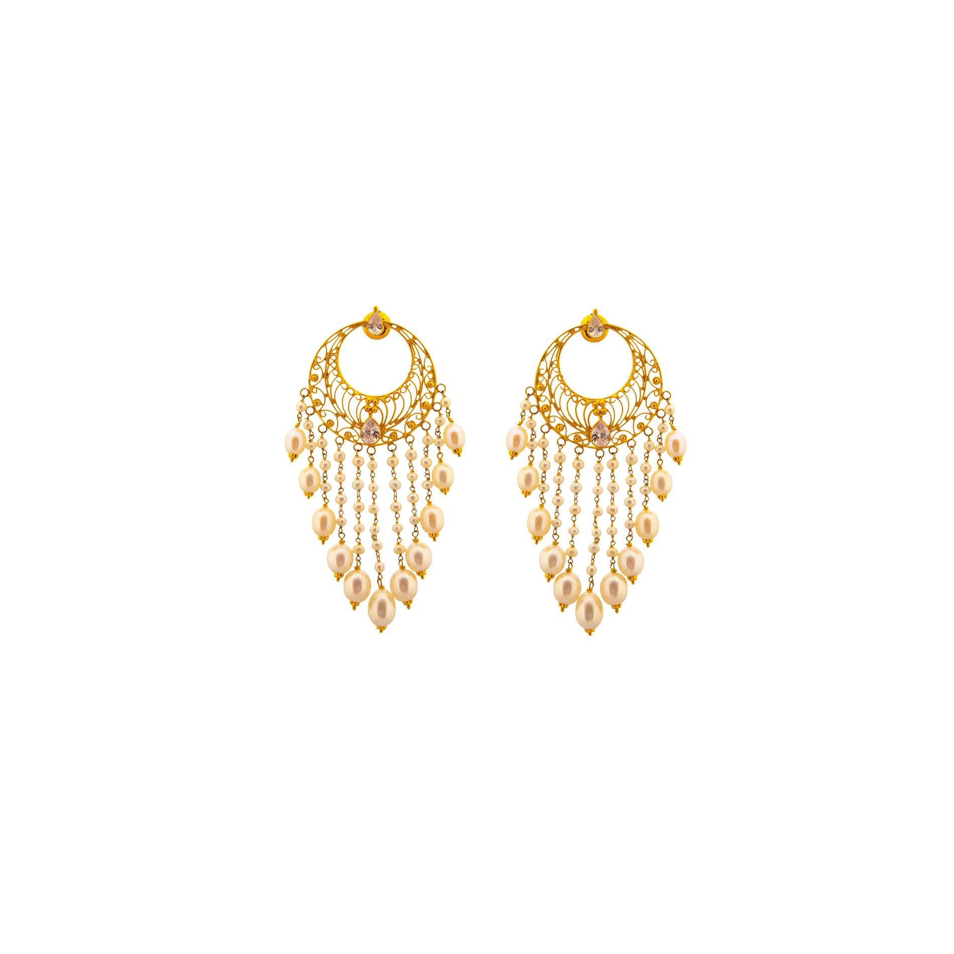 Buy Gold Earrings Chand bali with Cz stone at Krishna Pearls