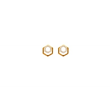 Gold with Diamond stud hexagonal earrings
