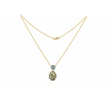 Gold Chain with blue topaiz cluster pendant