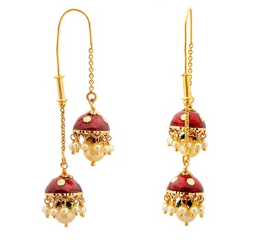 Pearl gold double jhumka known as Sui Dhaga Jhumki