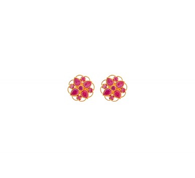 Gold Earrings studded with Ruby flowers