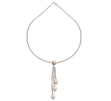 Silver Y-shape Necklace with three pearl hangings