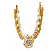 Polki diamond and Gold pacchi necklace haram with peacock pendant