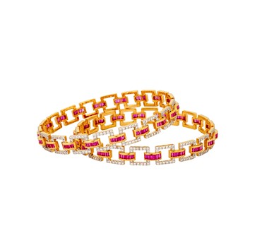 Diamond Ruby Gold Link Bangle