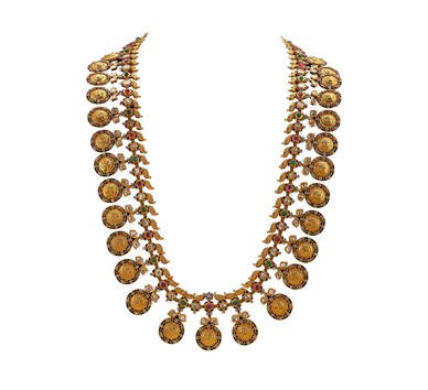 Gold with Uncut Diamond Kasu Haram Necklace