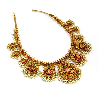 Multistone Gold  necklace with Pearls and Polki diamonds