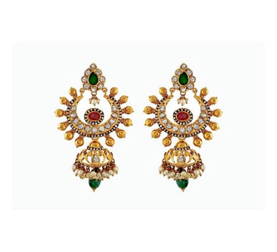 Gold with diamond chandbali jhumkas