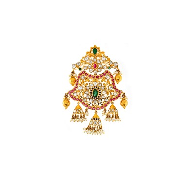 Gold multistone with polki pendant