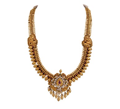 Gold Polki diamond  Necklace with ruby centered pendant