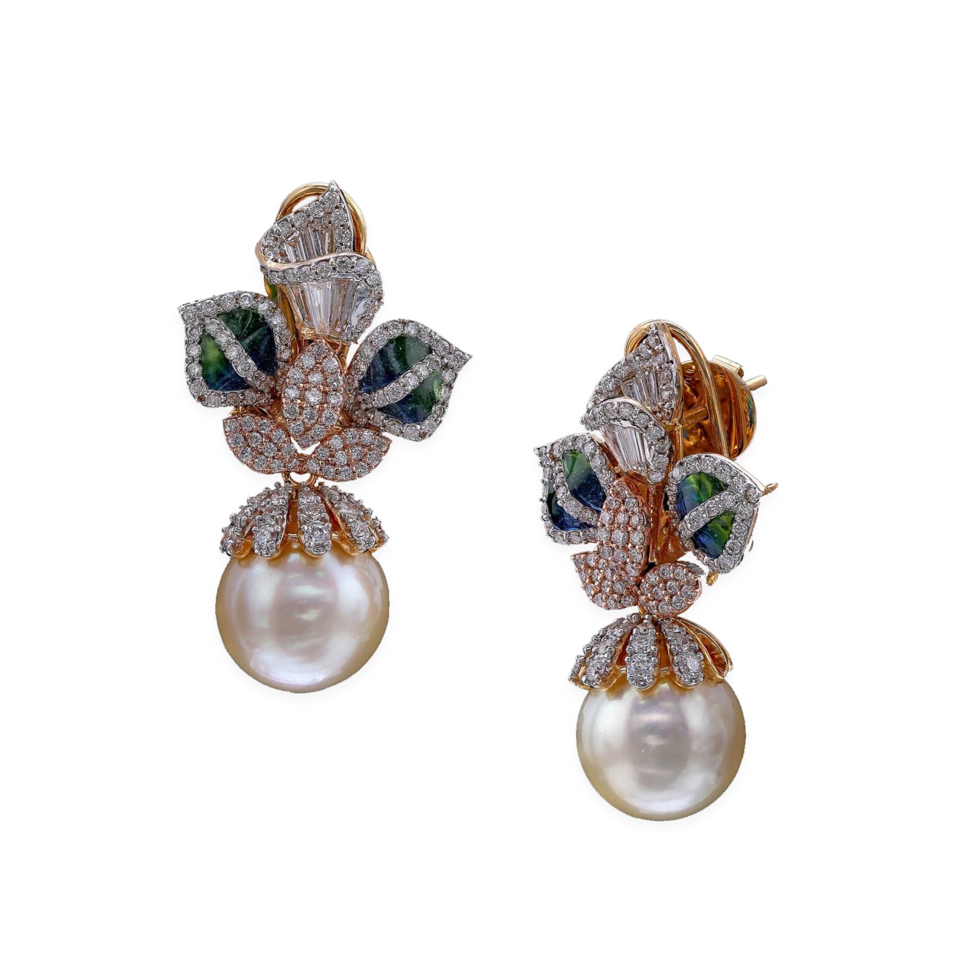 South Sea Pearl gold with Diamond Flower Stud Earrings - Buy South Sea ...