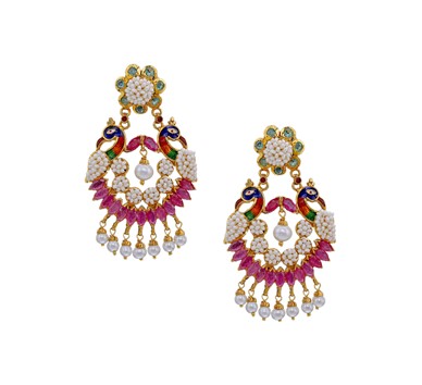 Ruby and kakamoti peacock chandbali gold earrings