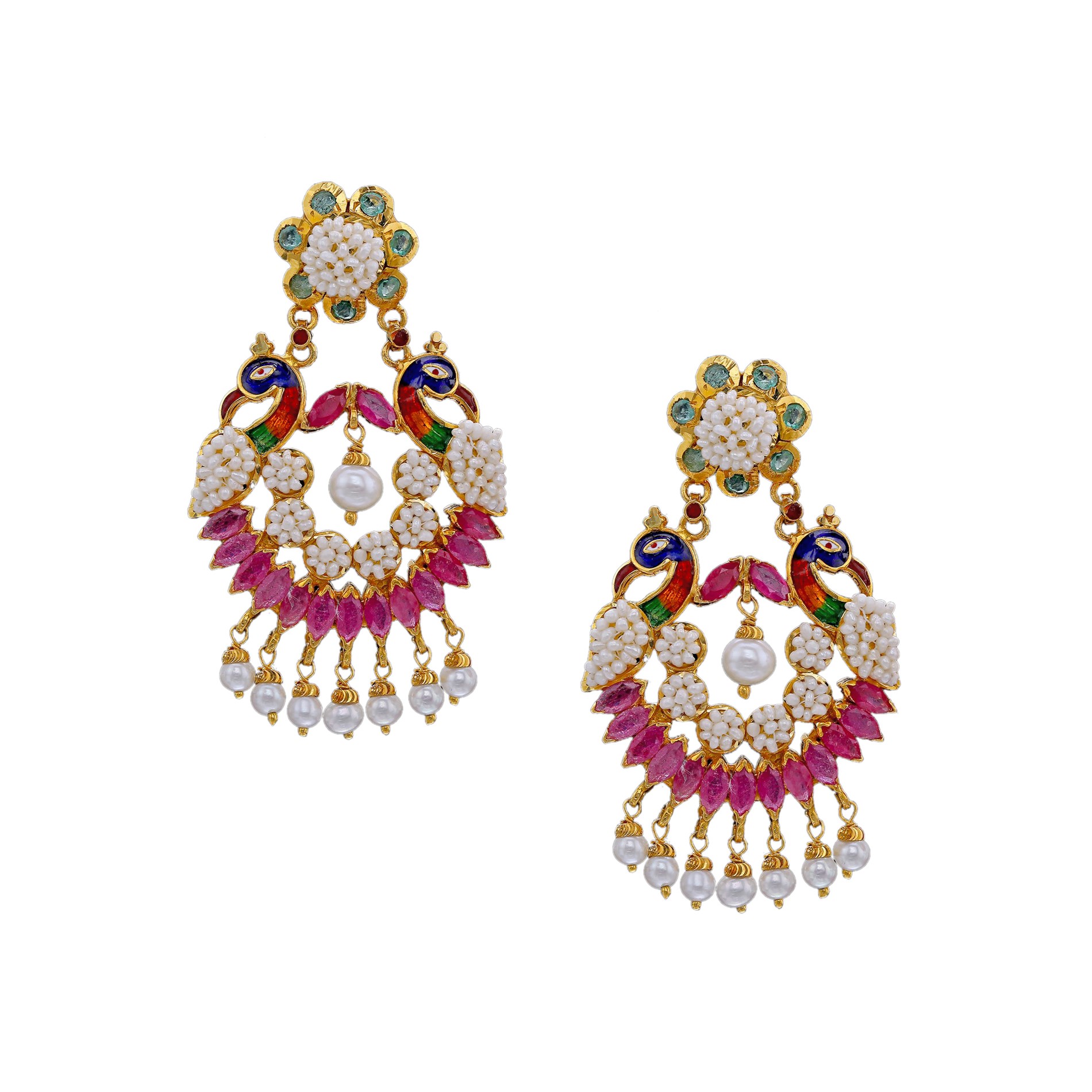 Buy Ruby and kakamoti peacock chandbali gold earrings online