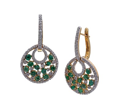 Gold with diamond emerald earrings