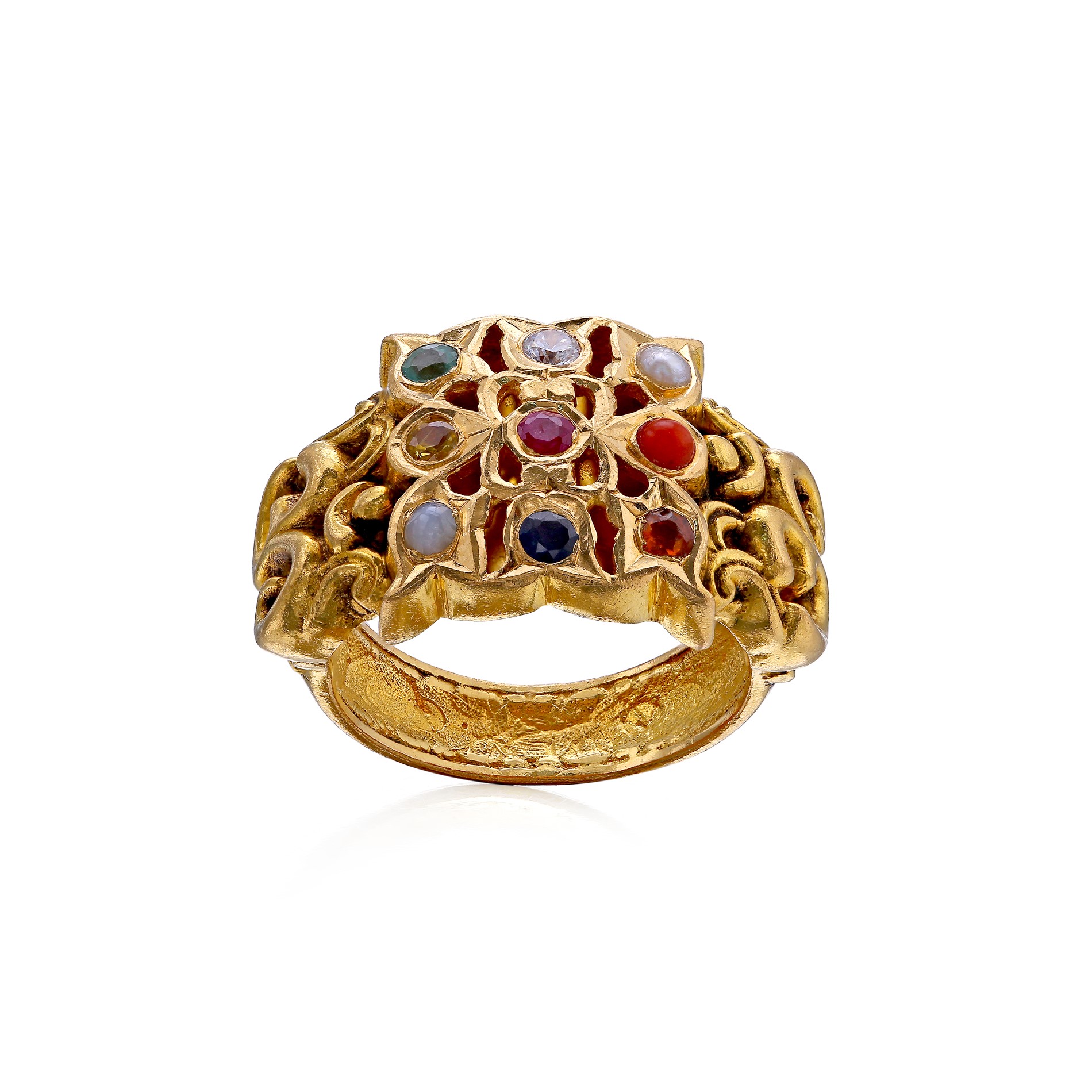Gold Navarathna Ring - Buy Gold Navarathna Ring online - Rings on sale - Krishna Jewellers ...