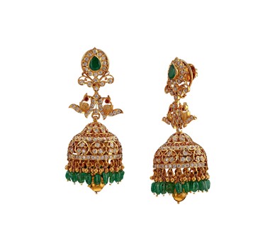 Pure Gold  diamond peacock jhumkas