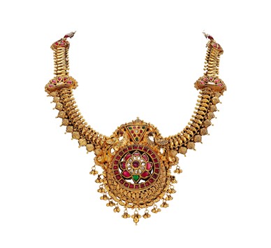 Gold antique style twin peacock necklace