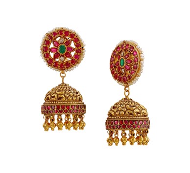 Antique gold with ruby jhumkas