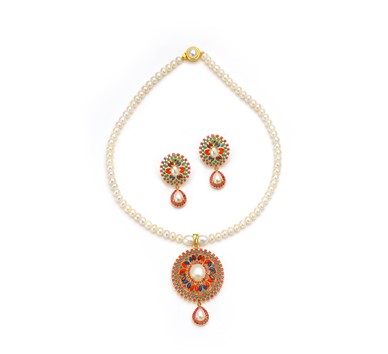 Multicolor Czs Pearls Necklace set
